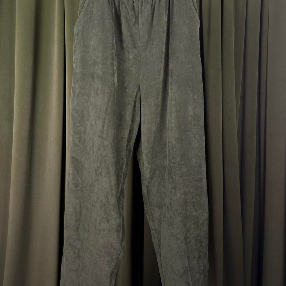 Vintage Teddy Green Corduroy Pants Elastic Waist Straight Leg Women Size 14